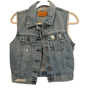 Big Star 1974 Women’s Distressed Denim Jean Vest Sleeveless Blue Size S